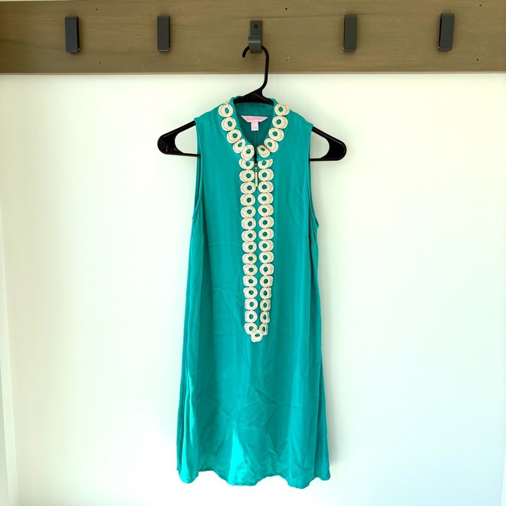 Lilly Pulitzer Jane Shift Dress Turquoise Size 0 – Classic Embroidered Style